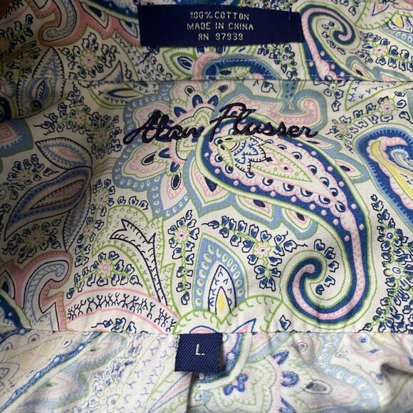 Alan Flusser Paisley Print Long Sleeved Button Down chest pocket Shirt Large - Picture 6 of 13
